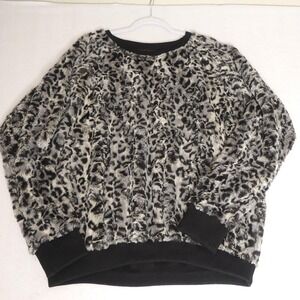 SpiritHoods Bobcat Sweatshirt Womens Large Gray Black Faux Fur Animal Print SOFT